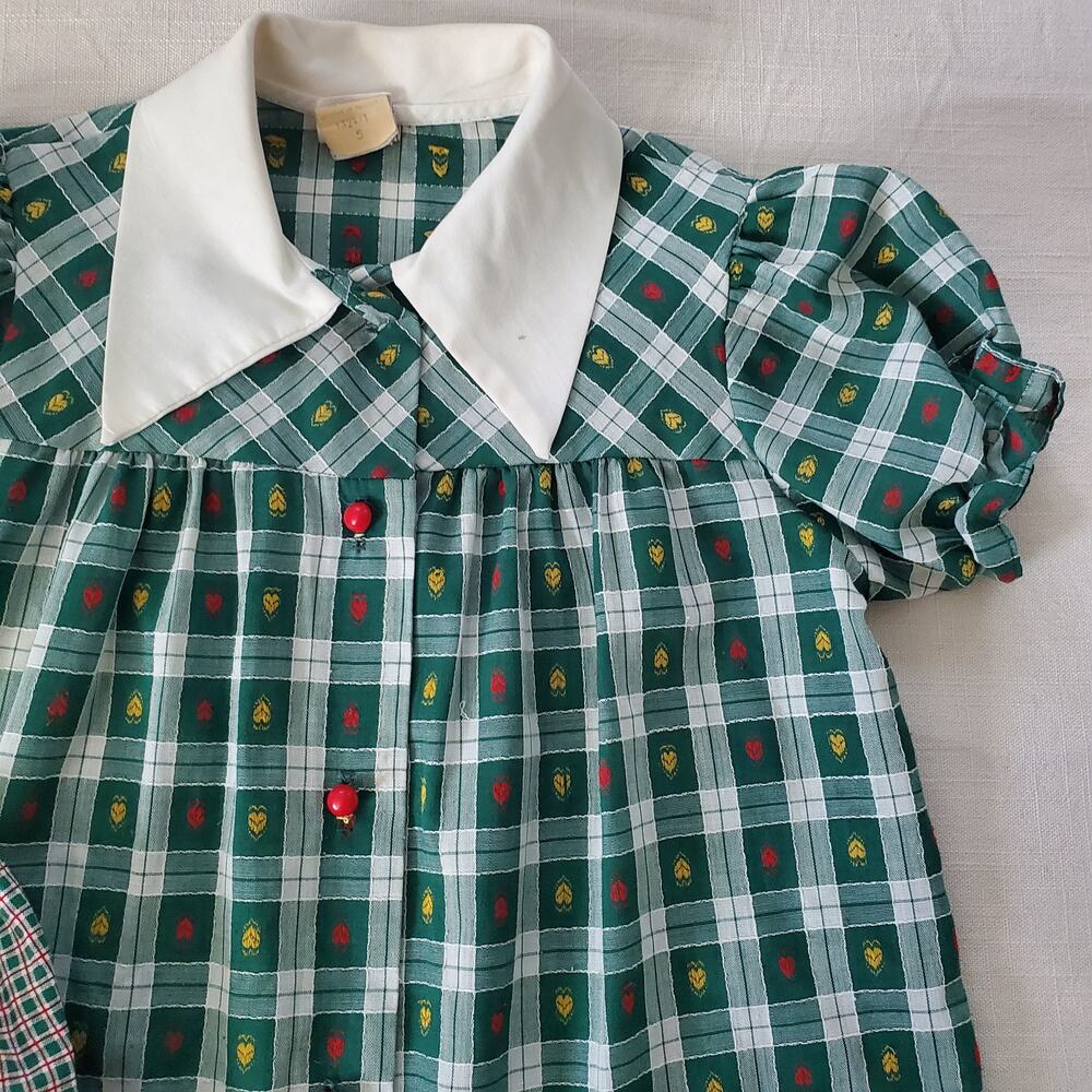 Vintage 70s Green Plaid Dress + Bloomers 5t - Picture 2 of 11